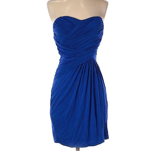 NWT Express draped ruched Y2K convertible strapless colbalt blue mini dress Sz L - Picture 6 of 14